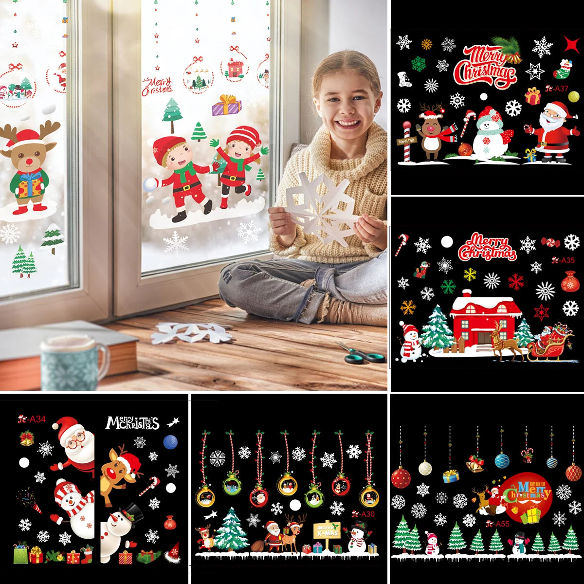 2025 Merry Christmas Wall Sticker Window Glass Merry Christmas Decor for Home Living Room Wall Decor 2026 Happy New Year Sticker