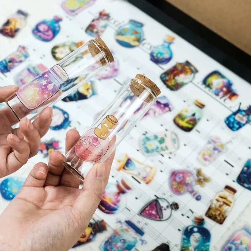 50PCS Transparent PET Bottle Seies Stickers Waterproof Doodle Decals for Home Window Glass DIY Wall Background Stickers