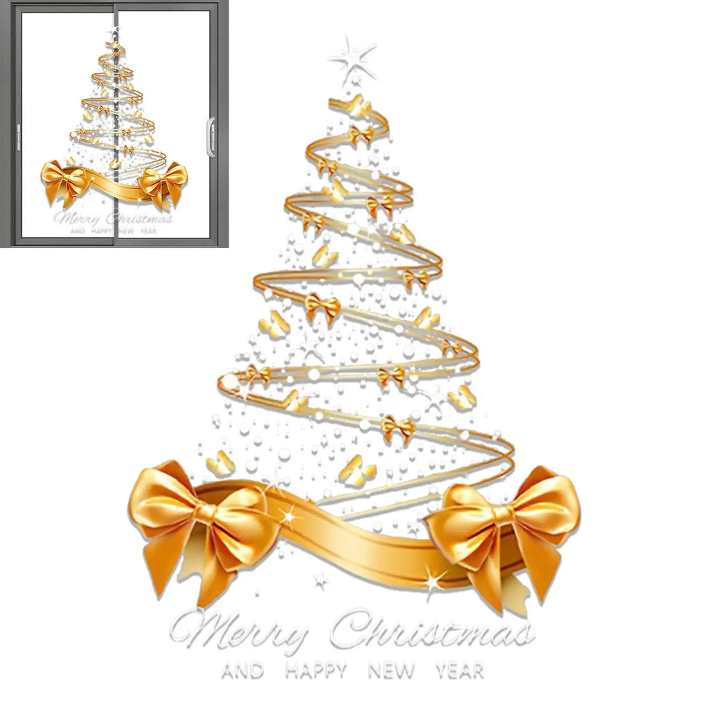 Christmas Window Decals 25.59x17.72 Inch Decal Pvc Double-Sided Golden Christmas Tree Window Sticker for Home Window Wall Decor
