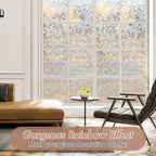 Window Privacy Film Rainbow Static Cling Stained Glass Film Window Covering Sticker Non-Adhesive Removable Reflective for Home