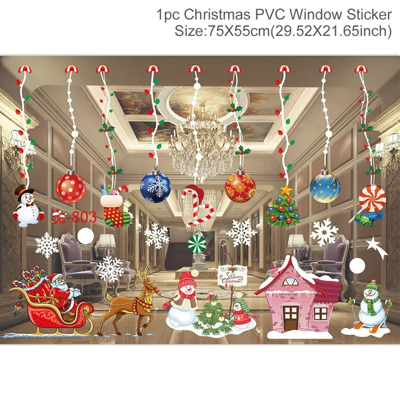 2025 Merry Christmas Wall Sticker Window Glass Merry Christmas Decor for Home Living Room Wall Decor 2026 Happy New Year Sticker
