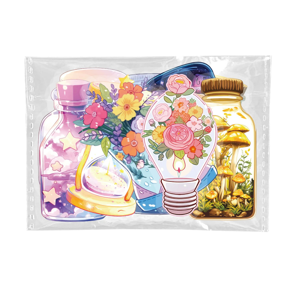 50PCS Transparent PET Bottle Seies Stickers Waterproof Doodle Decals for Home Window Glass DIY Wall Background Stickers