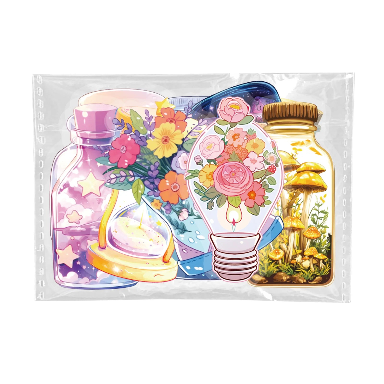 50PCS Transparent PET Bottle Seies Stickers Waterproof Doodle Decals for Home Window Glass DIY Wall Background Stickers