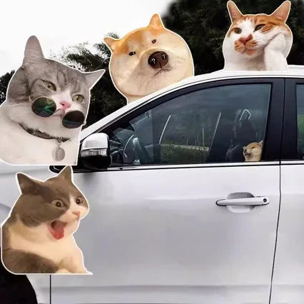 Cat and puppy sticker pack for electric car, car window glass decals, funny cartoon kitten and puppy car stickers for back windo