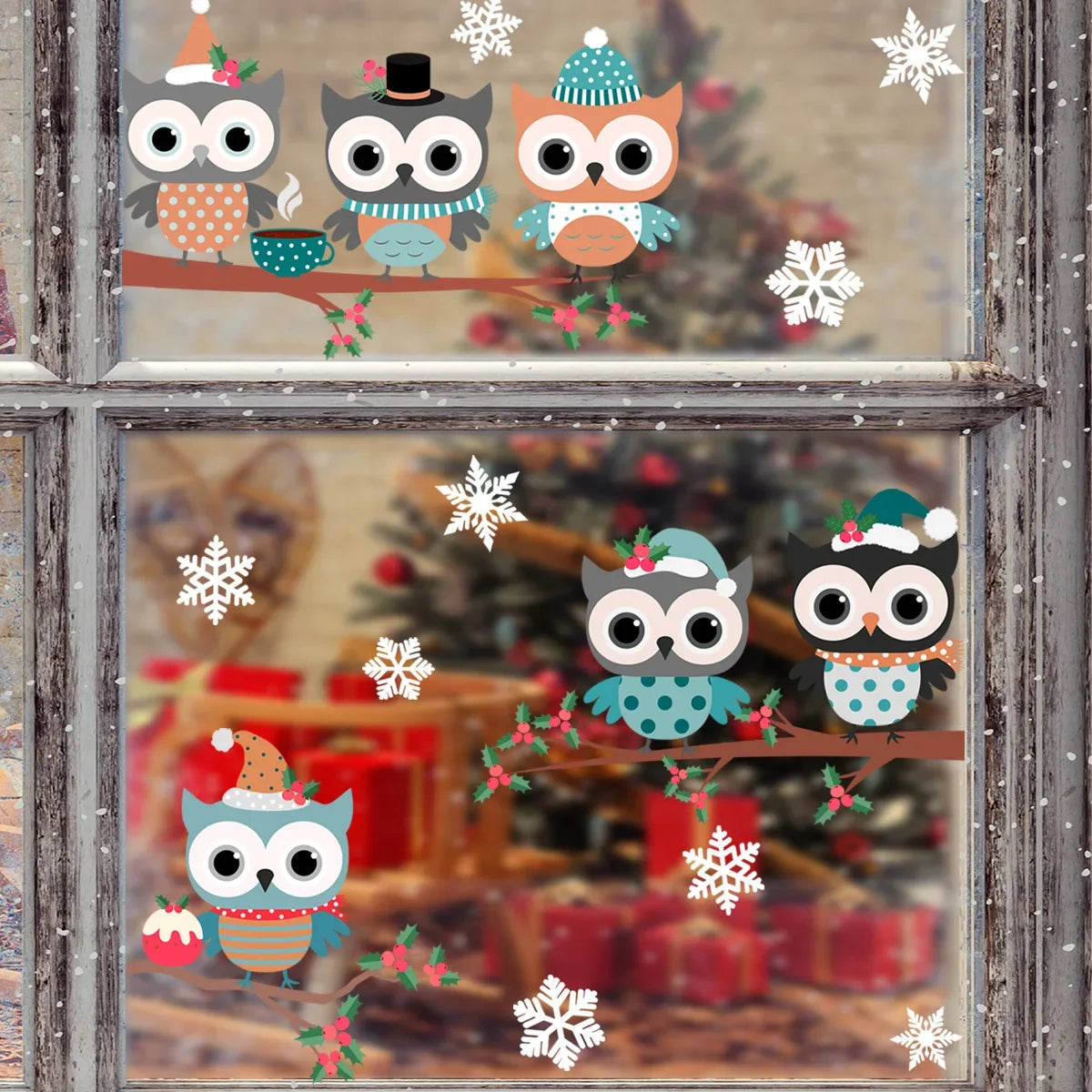 Christmas Owl On Branch Wall Stickers For Home Decor Mural Living Room Decoration Wallpaper Glass Window New Year Festival Decal