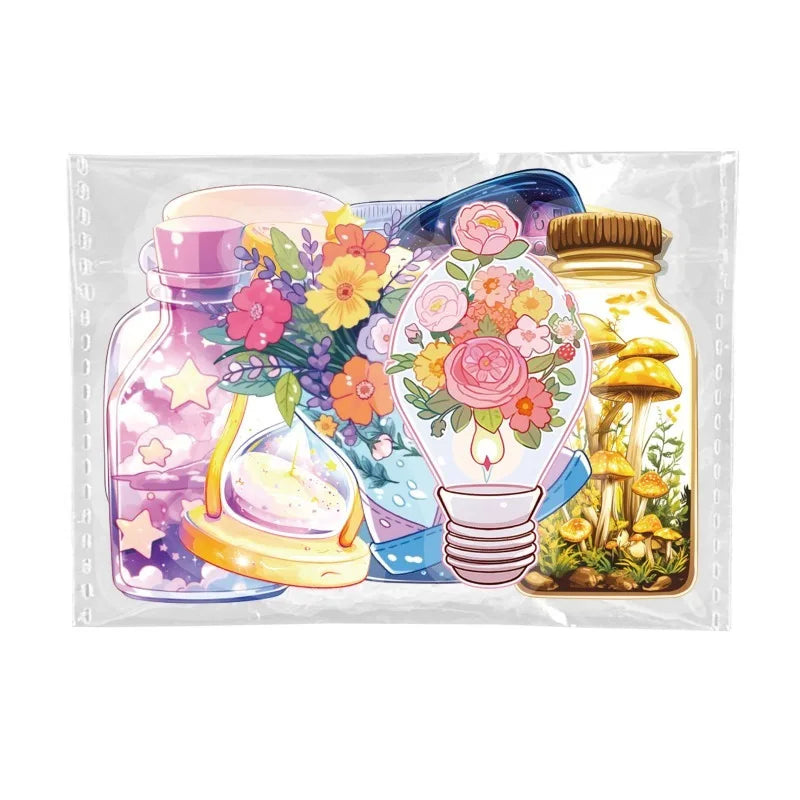 50PCS Transparent PET Bottle Seies Stickers Waterproof Doodle Decals for Home Window Glass DIY Wall Background Stickers