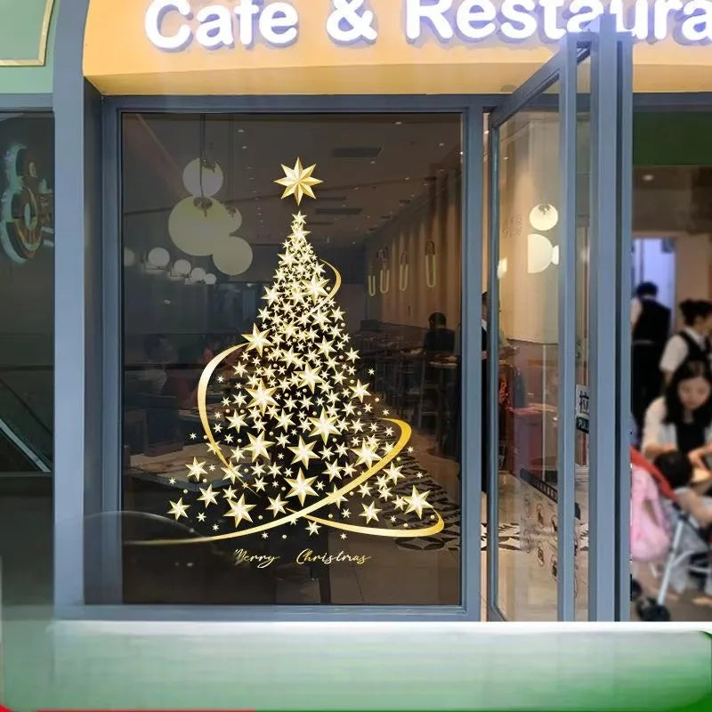 1 PCS New Year Window Stickers Christmas Tree Window Clings Stickers For Glass Large DIY Static Wall Window Door Showcase Decal
