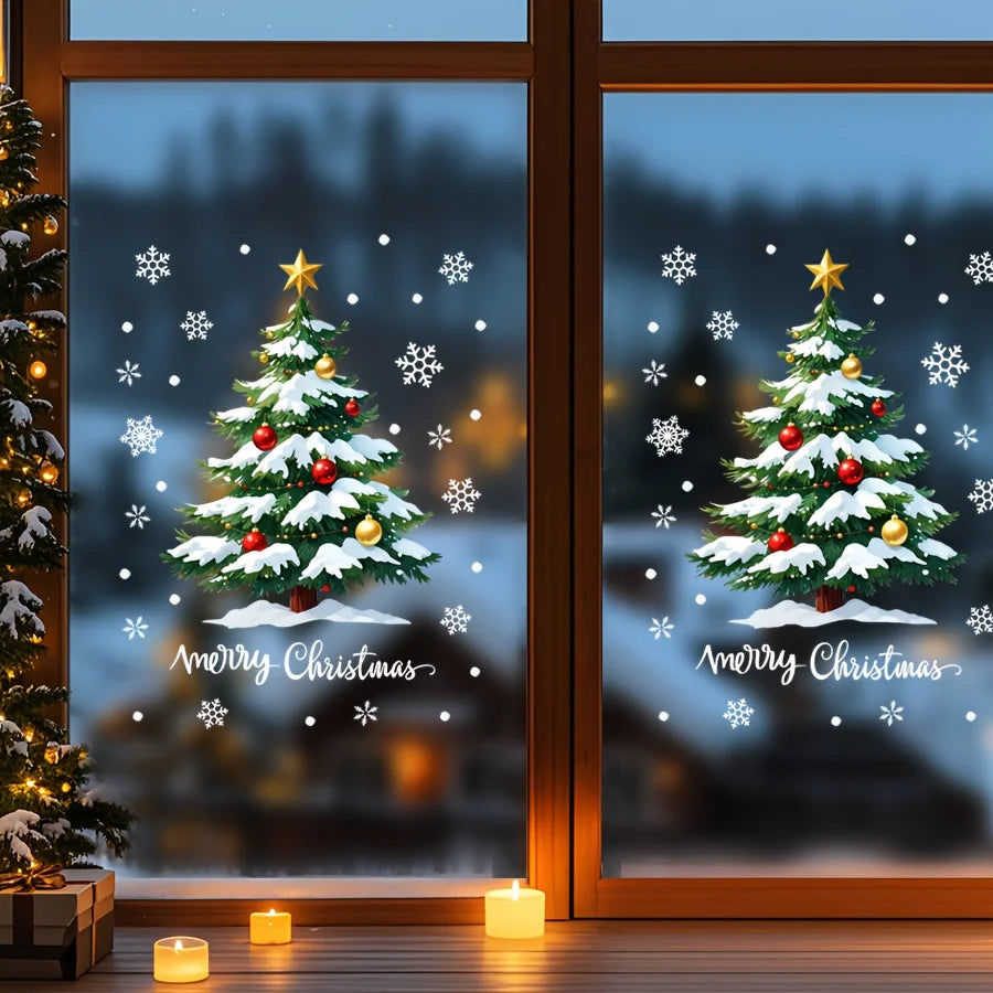 1/2pcs Christmas Window Stickers Reusable Window Decoration Supplies Christmas Tree Snowman Snowflake Glass Decorations Tools