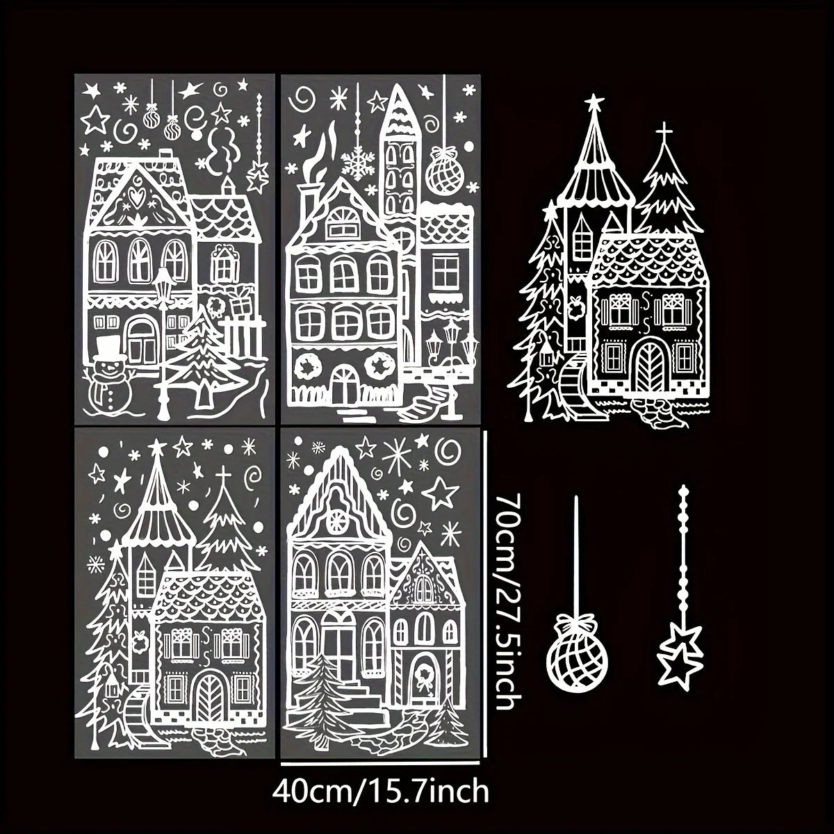 4 sheets/set Large Christmas Window Clings - Snowman & Snowflake Decals for Festive Glass Decoration,Snowy house wall stickers