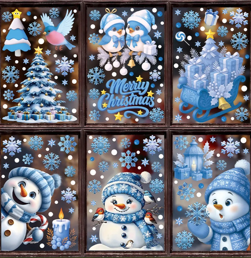 Christmas Window Stickers Winter Snowman Santa Claus Snowflake Reindeer Static Electricity Stickers Ornaments Xmas Home Decor