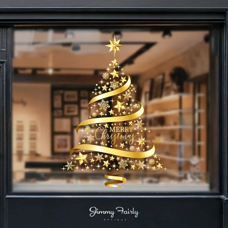 1pc Christmas Tree Sticker, Sticker Christmas Window Sticker Snowflake Christmas Tree Decal, DIY Static Wall Window Door Mural