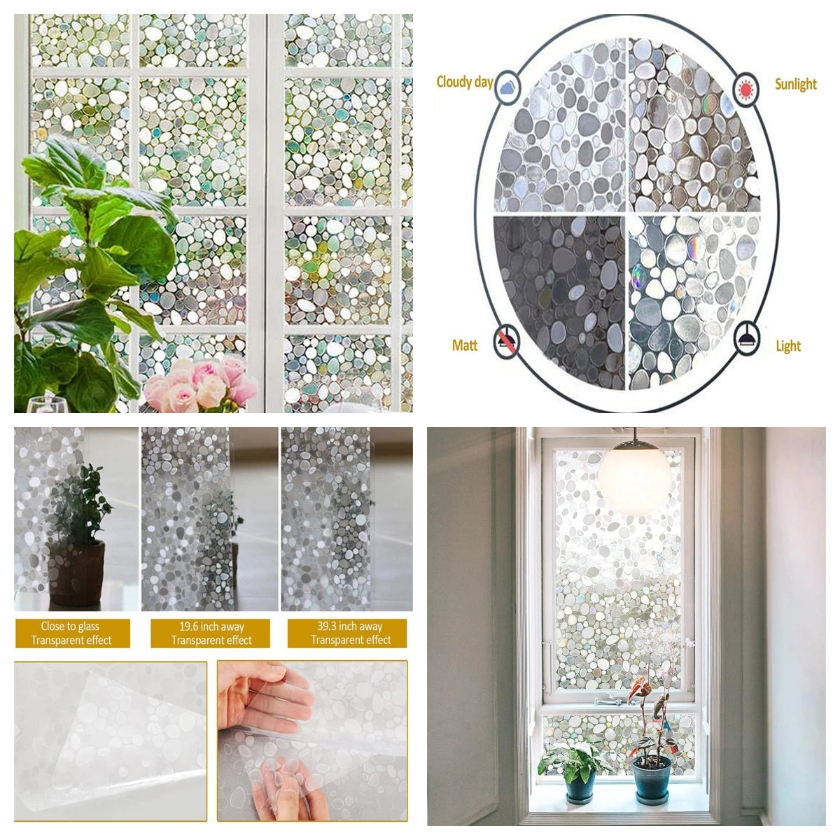 Wide 75/90 Cm Frosted Window Privacy Film, Non-Adhesive Window Glass Films, Heat Control Static Cling Removable Window Stickers