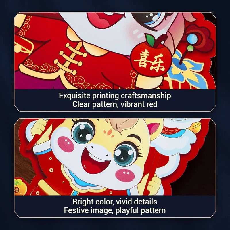 1Pair Horse Year Wall Stickers Cartoon Zodiac Horse Door Window Decorative Stickers Spring Festival Couplet Home Supplies