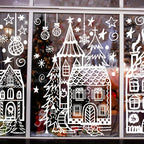 4 sheets/set Large Christmas Window Clings - Snowman & Snowflake Decals for Festive Glass Decoration,Snowy house wall stickers