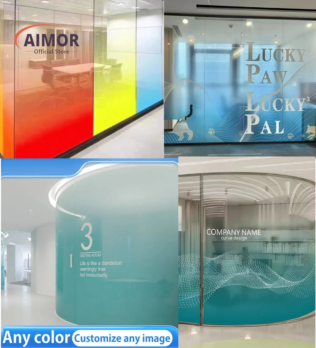 AIMOR Sticker Self-adhesive Customized Printing LOGO Decoration Office Use Translucency Semi-privacy Gradient Window Glass Film