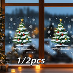 1/2pcs Christmas Window Stickers Reusable Window Decoration Supplies Christmas Tree Snowman Snowflake Glass Decorations Tools