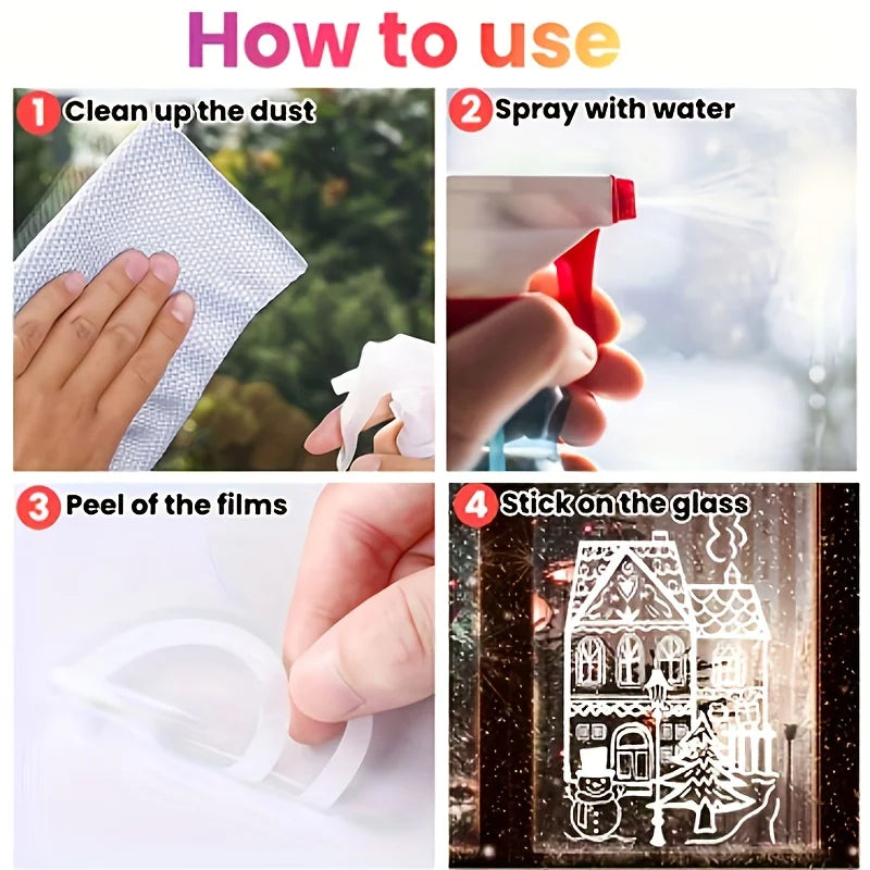 4 sheets/set Large Christmas Window Clings - Snowman & Snowflake Decals for Festive Glass Decoration,Snowy house wall stickers