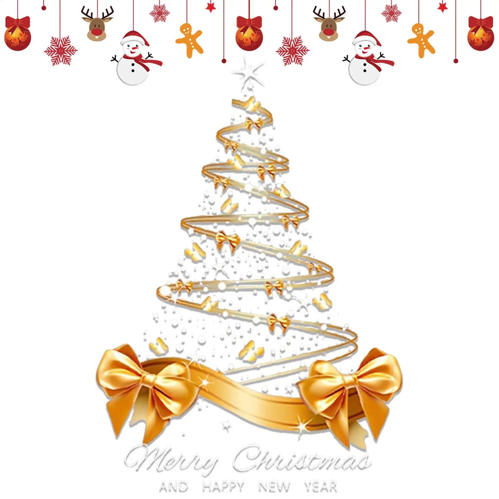 Christmas Window Decals 25.59x17.72 Inch Decal Pvc Double-Sided Golden Christmas Tree Window Sticker for Home Window Wall Decor