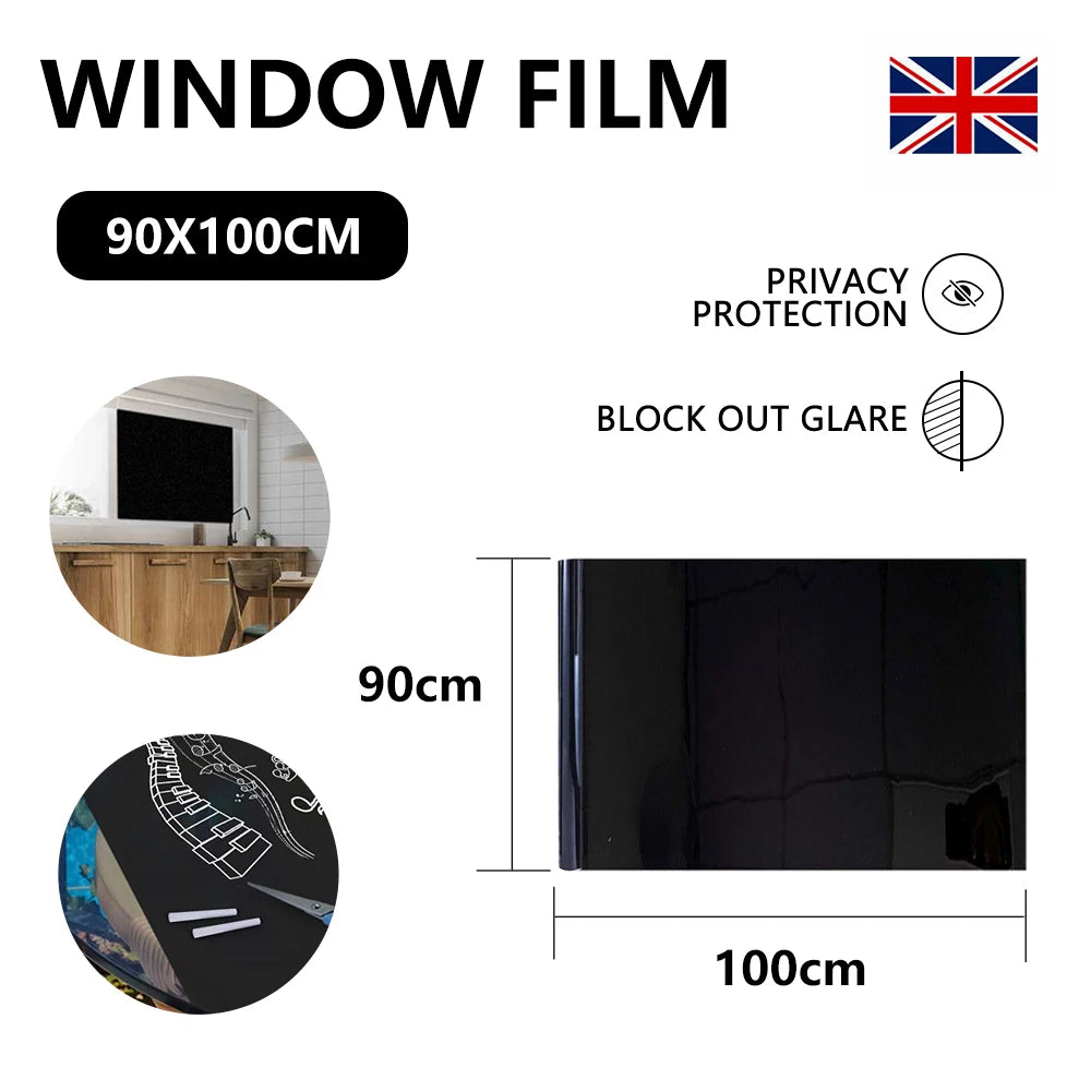 76/90cm Blackout Window Film Privacy: 100% Total Light Blocking Self-Adhesive Black Window Film for Glass Window for Baby Nurser