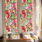 Sun Catcher Static Glass Stickers Non-Adhesive Window Sticker Decorative Privacy Flower Decal Painted Glass Rainbow Film Decors