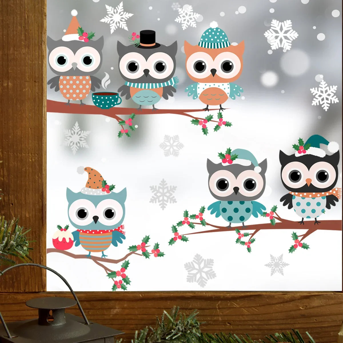 Christmas Owl On Branch Wall Stickers For Home Decor Mural Living Room Decoration Wallpaper Glass Window New Year Festival Decal