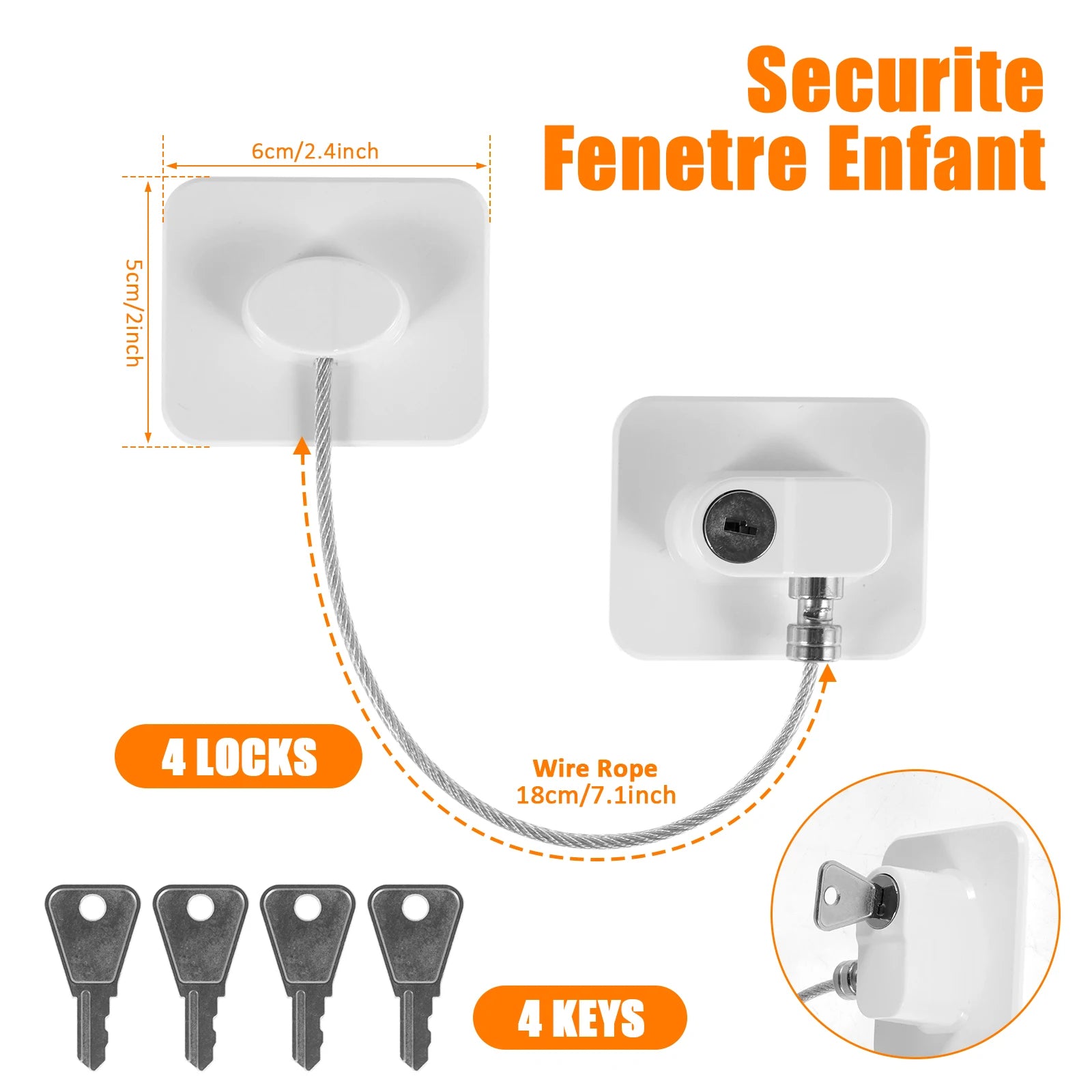 4Pcs Window Restrictor Sturdy Door Restrictor Lock Window Safety Lock Durable Childproof Security Lock with Key Baby Window Lock