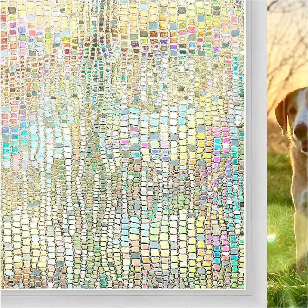 Window Privacy Film Rainbow 3D Decorative Glass Vinyl Stained Glass Decals Static Cling Window Sticker Non-Adhesive Films