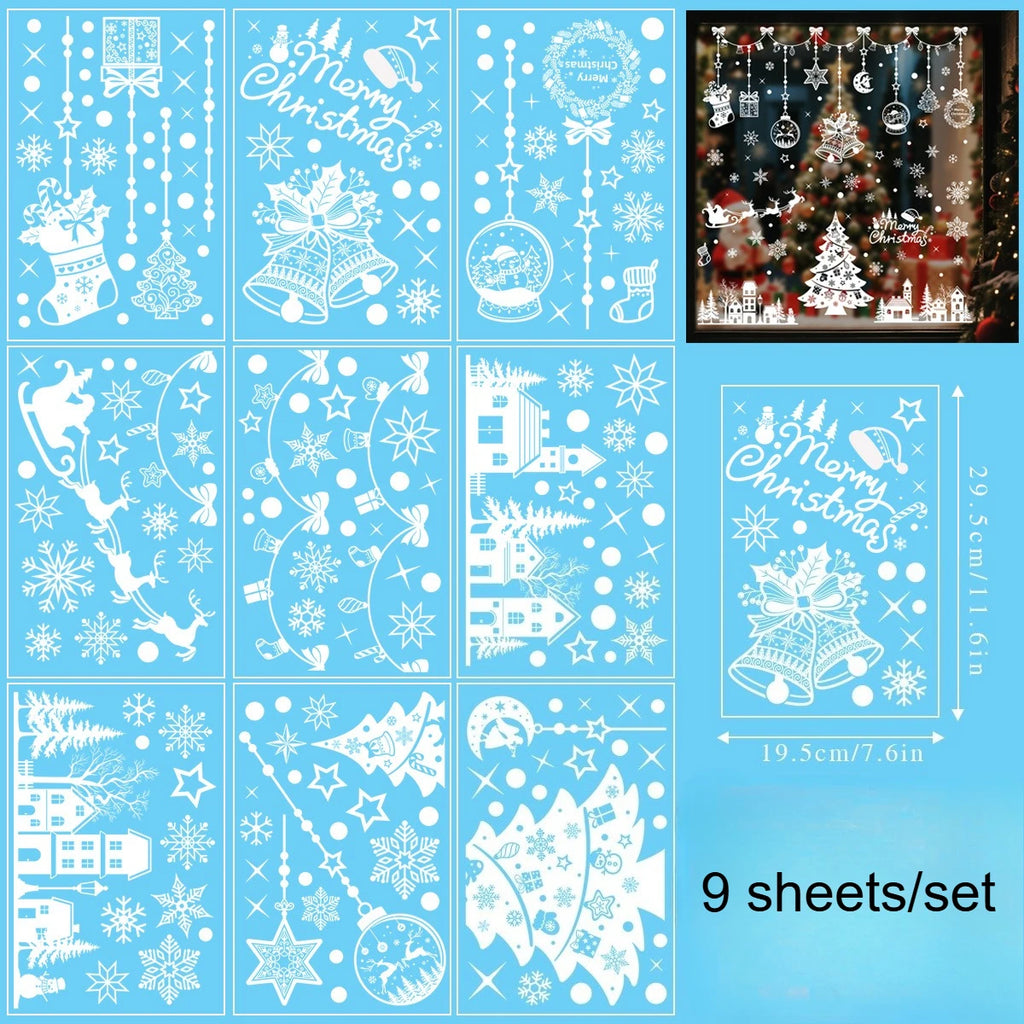 9 sheets Christmas Static Window Stickers, Seamless and Easy to - Snowflake Theme "Merry Christmas" Letters - Christmas Tree