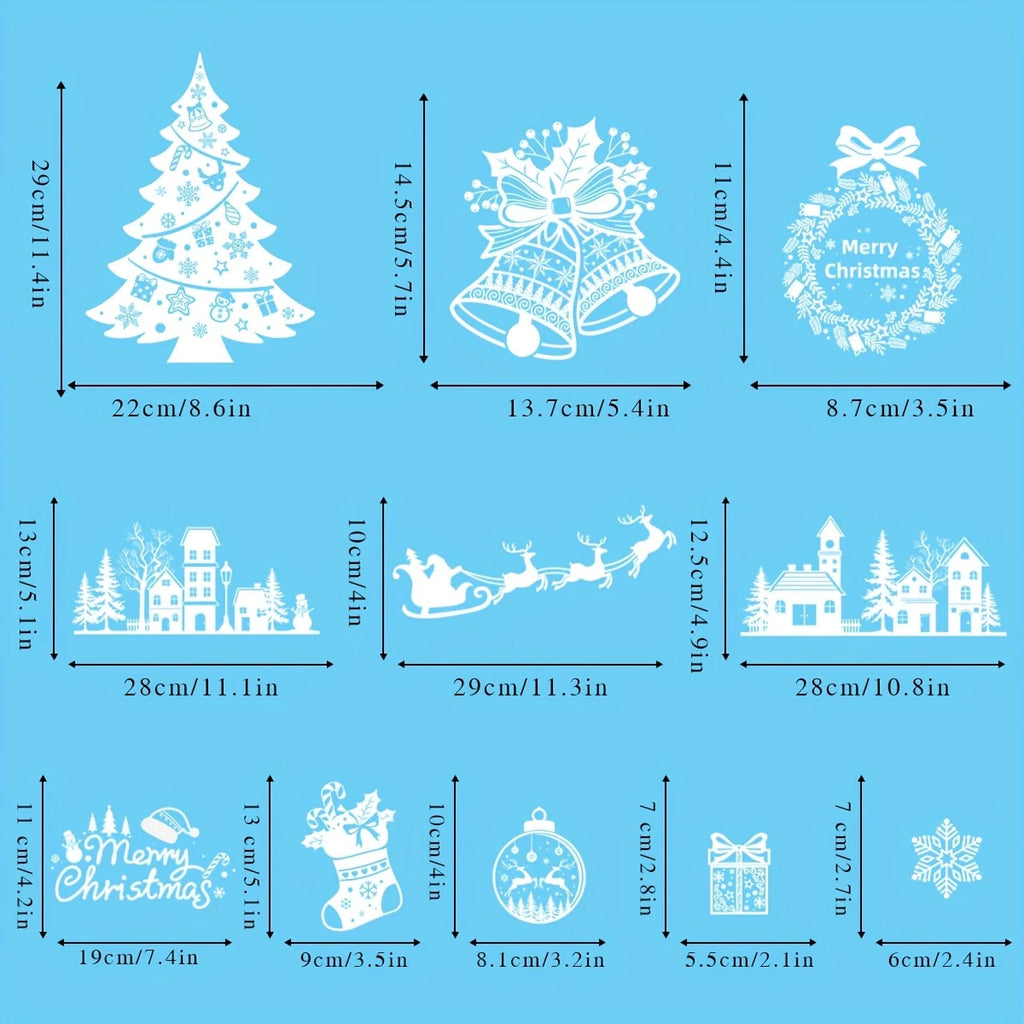 9 sheets Christmas Static Window Stickers, Seamless and Easy to - Snowflake Theme "Merry Christmas" Letters - Christmas Tree