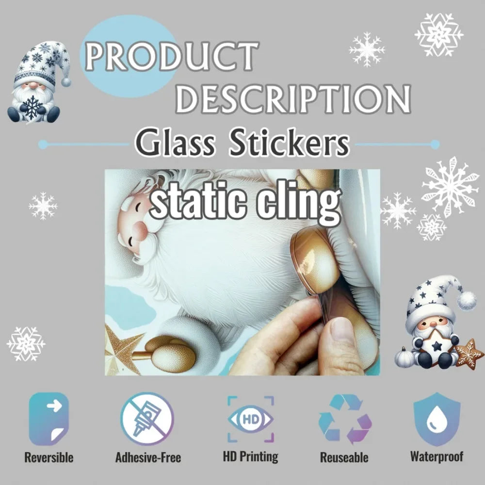 Reusable Christmas Window Stickers Static Cling PVC Santa Cat Snowflake for Glass Mirror Home Party No Residue