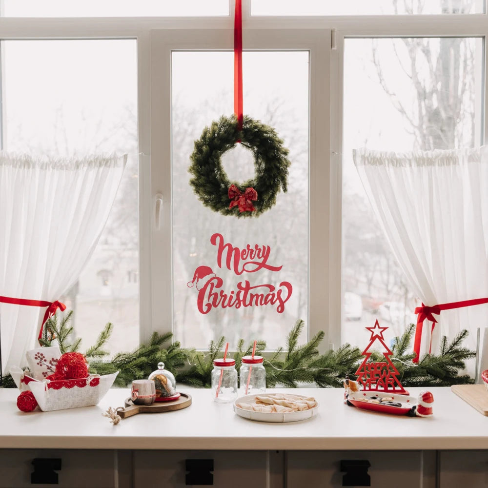 Merry Christmas Wall Stickers Showcase Window Festival Decals Santa Murals New Year Christmas Decorations for Home 20x27cm  ﻿