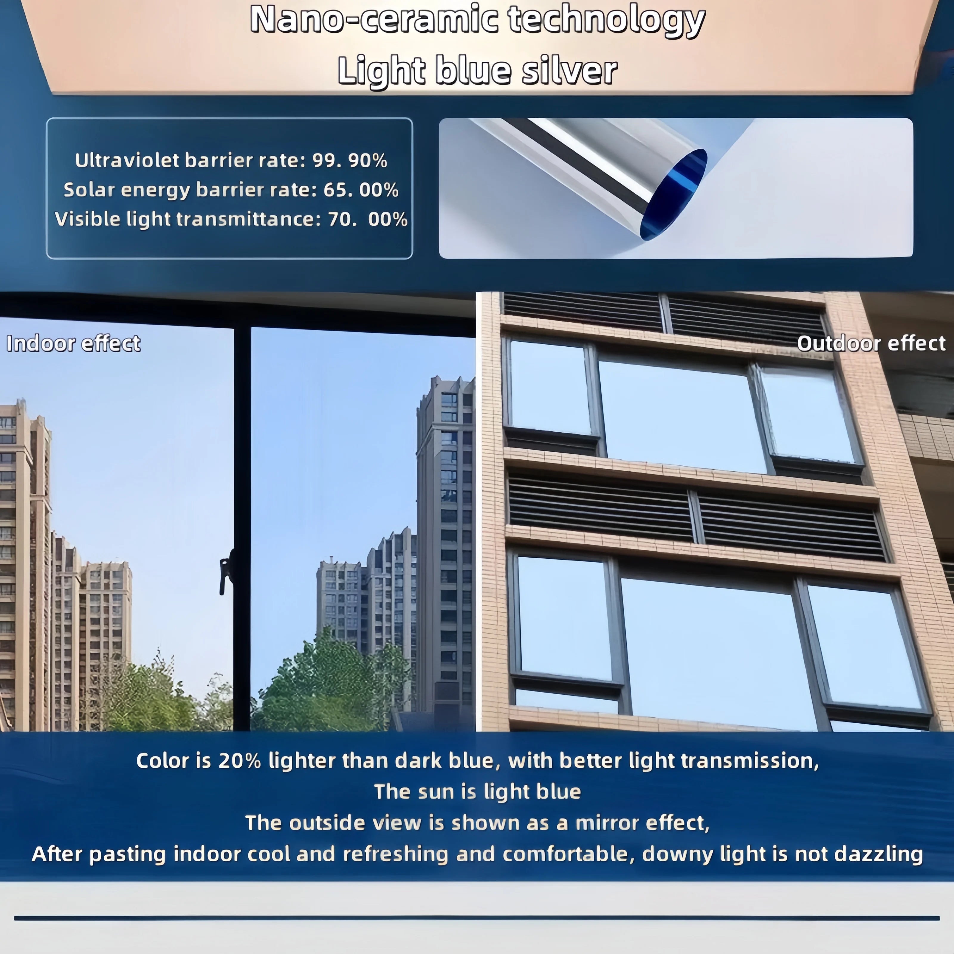 One-Way Perspective Glass Window Sticker Insulating Window Film Window Privacy Film Isolation 99% Uv Mirror Reflection