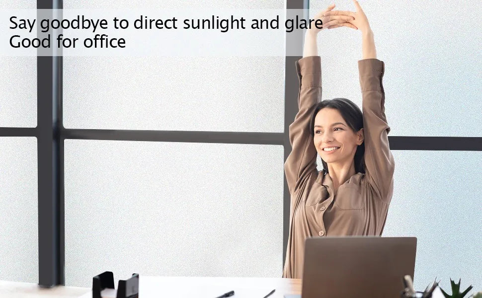 Frosted Window Privacy Film Heat Control UV Blocking, Static Cling Non-Adhesive Reusable Door coverings for Bathroom Home Office