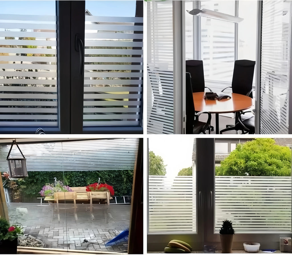 Horizontal Stripesd Glass Window Film Privacy Frosted Glass Window Sticker Translucent Opaque Sticker Suitable for Kitchen Offices and Other Scenes