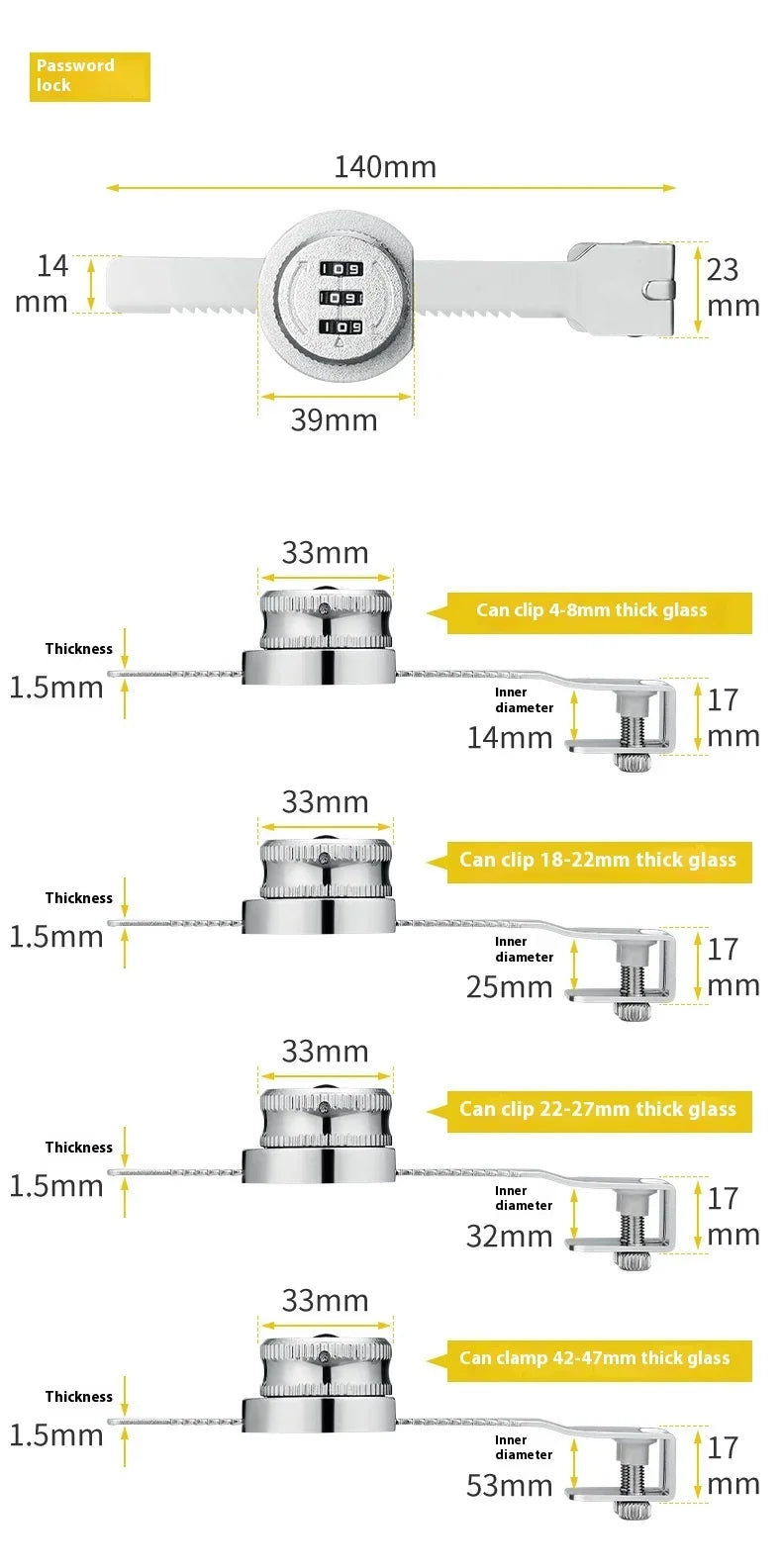 ZEXEF Glass Cabinet Password Lock Glass Sliding Door Lock Storage Display Cabinet Window Double Open Combination Lock Hardware