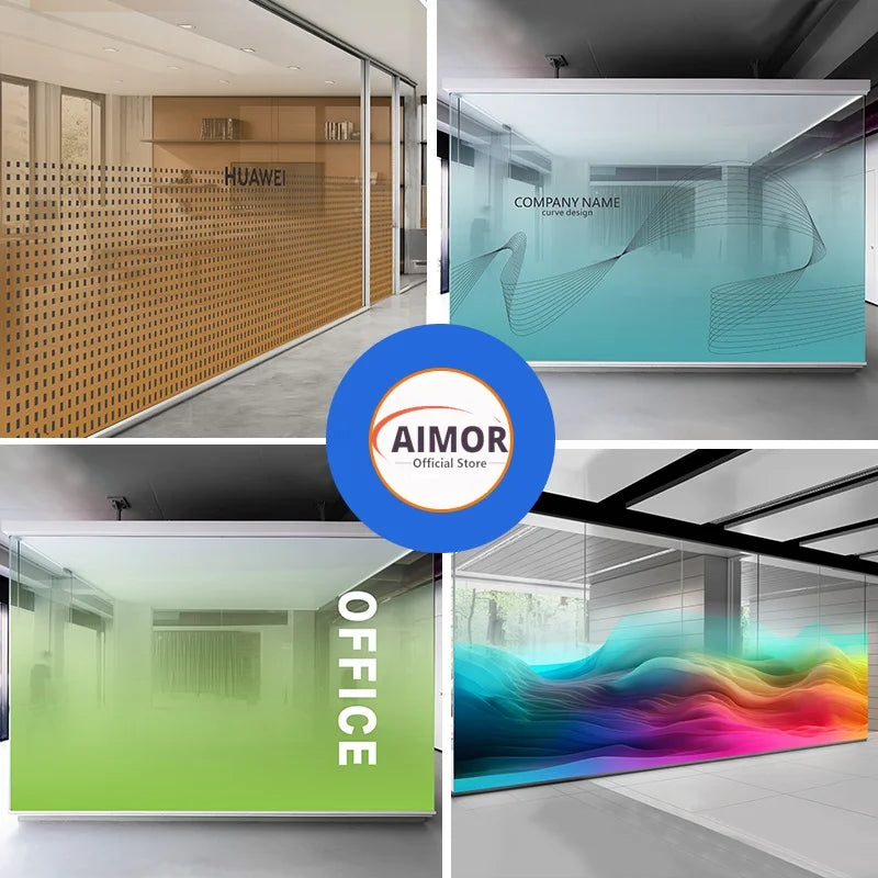 AIMOR Sticker Self-adhesive Customized Printing LOGO Decoration Office Use Translucency Semi-privacy Gradient Window Glass Film