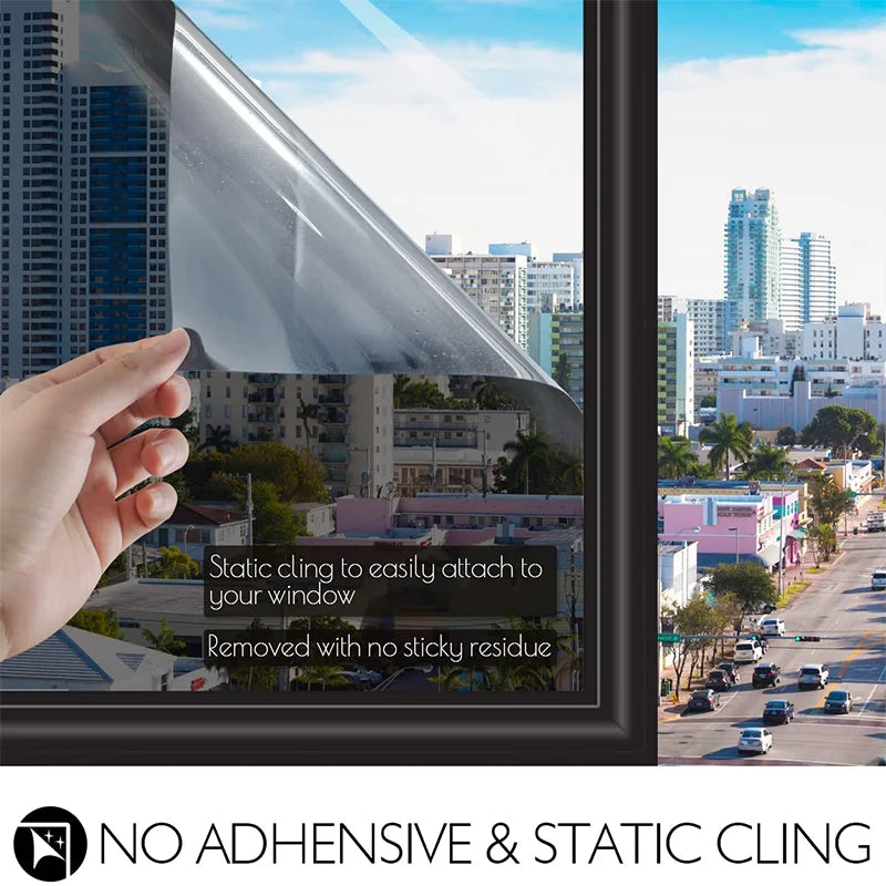 Window Privacy Film One Way Daytime Privacy Static Cling Sun Blocking Anti UV Reflective Window  for Home and OfficeBlack Silver