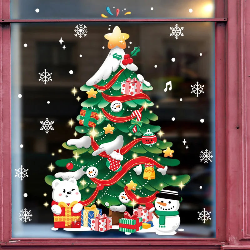 1Set Santa Claus Snowman Elk Window Stickers Snowflake Electrostatic Wall Sticker 2024 Christmas Decoration For Home New Year