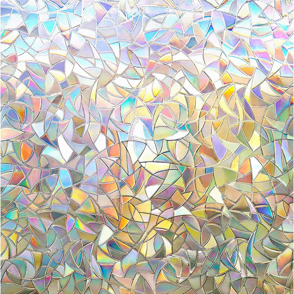 Window Privacy Film Rainbow 3D Decorative Glass Vinyl Stained Glass Decals Static Cling Window Sticker Non-Adhesive Films