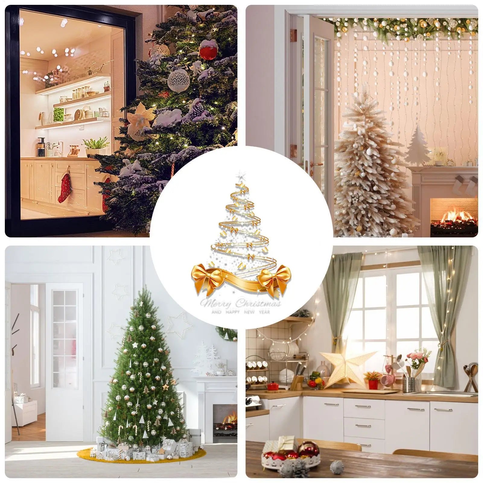 Christmas Window Decals 25.59x17.72 Inch Decal Pvc Double-Sided Golden Christmas Tree Window Sticker for Home Window Wall Decor