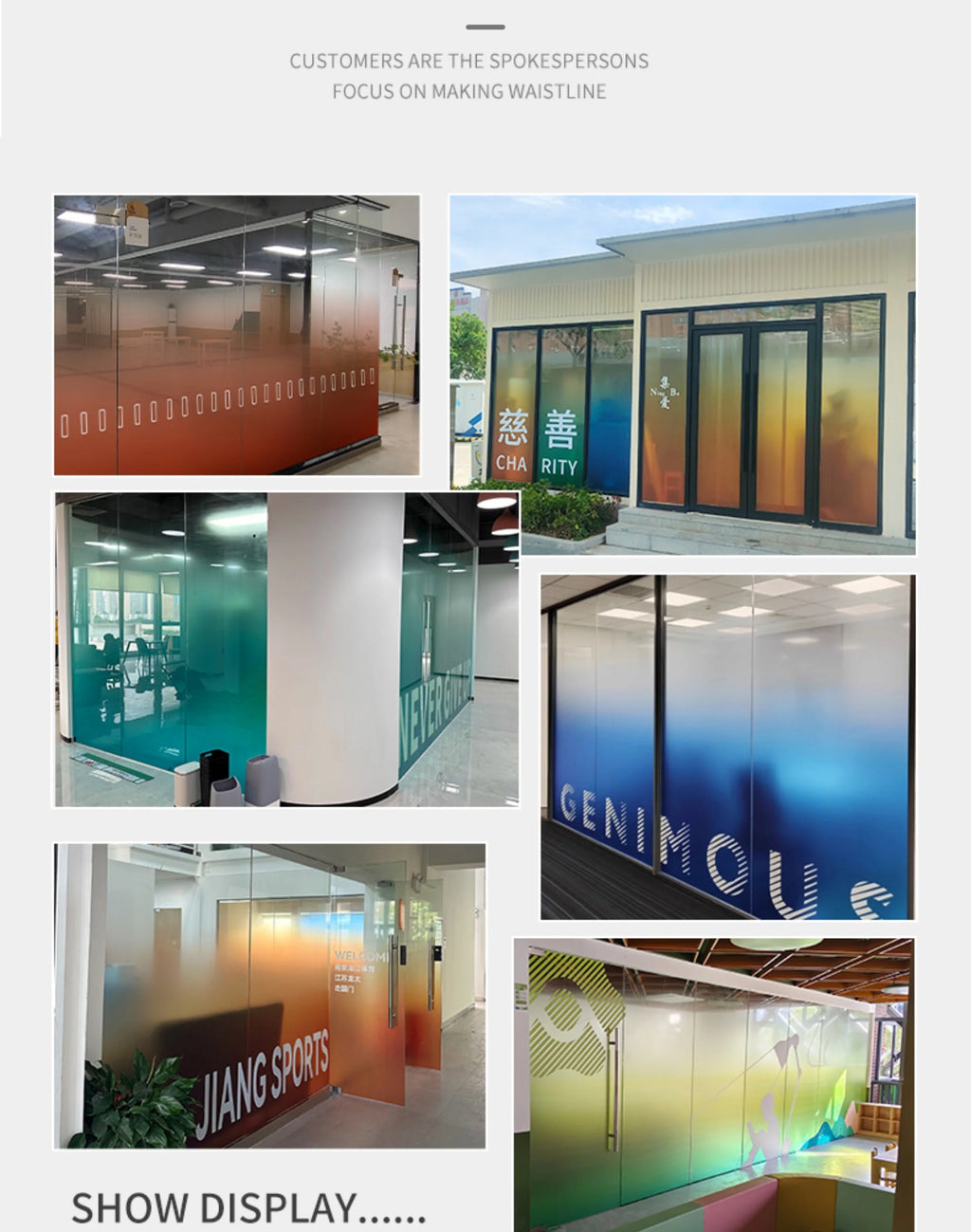 AIMOR Sticker Self-adhesive Customized Printing LOGO Decoration Office Use Translucency Semi-privacy Gradient Window Glass Film