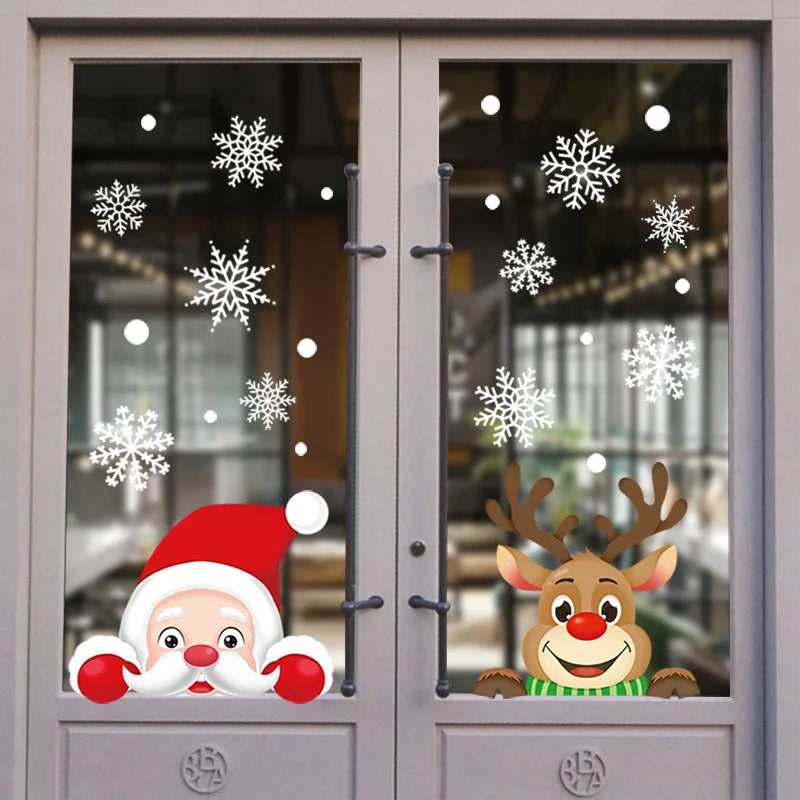 1Set Santa Claus Snowman Elk Window Stickers Snowflake Electrostatic Wall Sticker 2024 Christmas Decoration For Home New Year