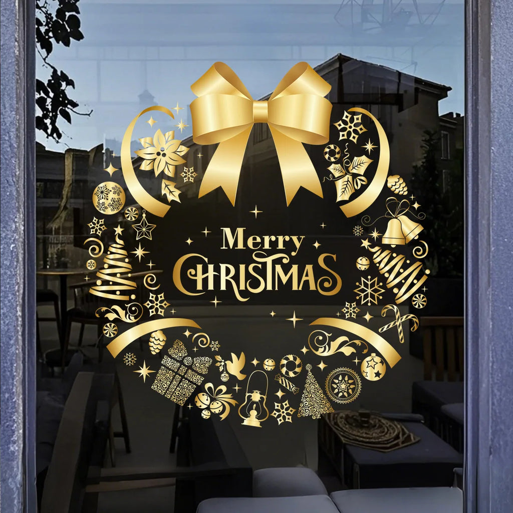 Christmas Sticker Gold PVC Double-sided Printed Static Window Sticker Family Glass Decorative Christmas Atmosphere Sticker