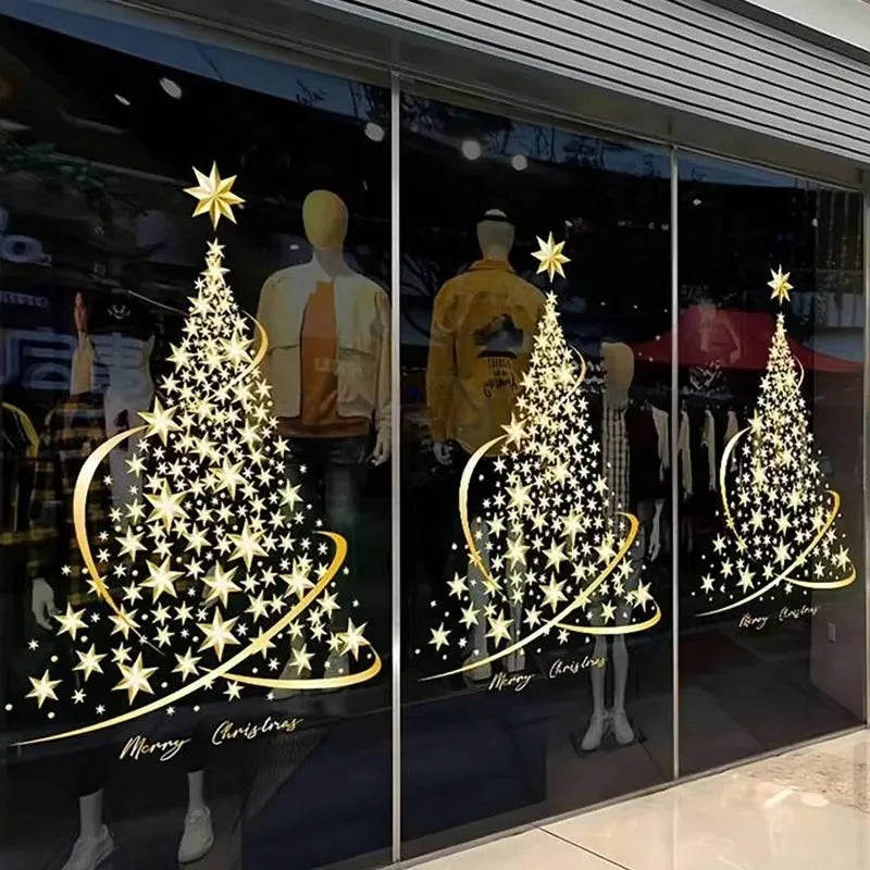 1 PCS New Year Window Stickers Christmas Tree Window Clings Stickers For Glass Large DIY Static Wall Window Door Showcase Decal