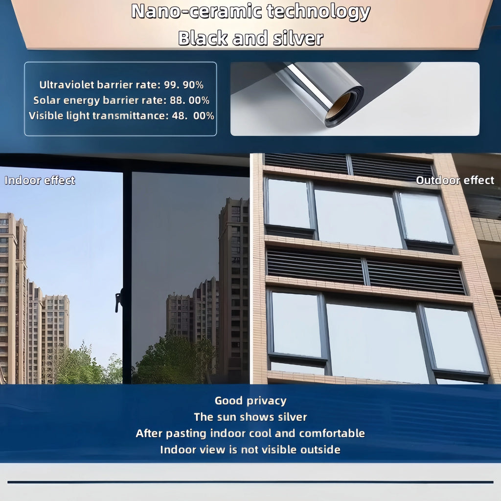 One-Way Perspective Glass Window Sticker Insulating Window Film Window Privacy Film Isolation 99% Uv Mirror Reflection