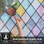 Stained Glass Window Film, Window Privacy Films, Colorful Lattice Window Tint, Rainbow Glass Decals Stickers for Home Anti UV