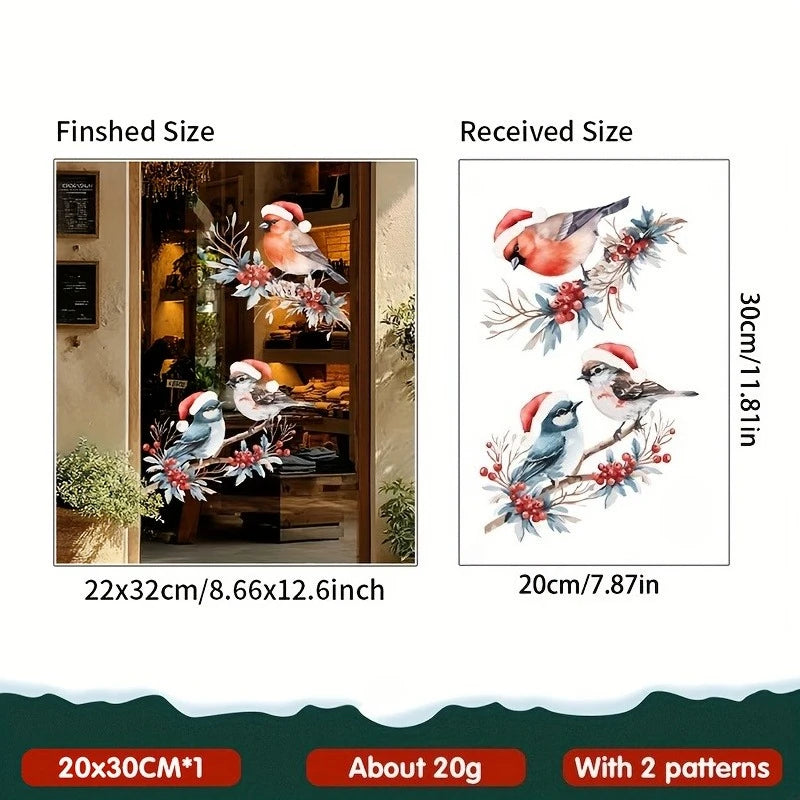 1Set Christmas Bird and Tree Branch Window Static Stickers Waterproof Suitable for Home Kitchen Office Festive Christmas Decors