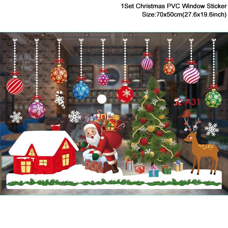 1Set Santa Claus Snowman Elk Window Stickers Snowflake Electrostatic Wall Sticker 2024 Christmas Decoration For Home New Year