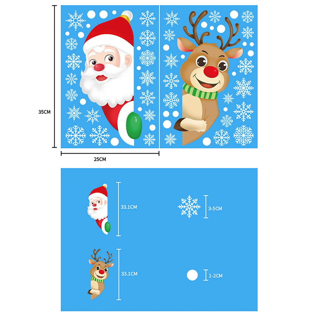 Christmas Window Stickers Set Santa Elk Snowflake Glass Cling Sticker Xmas Decor