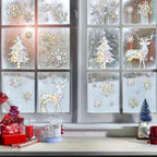 2sheets Christmas Window Clings,Clear Window Decals for Bird Deterrent,Snowflake Sticker,Winter Snowflake Decor, Rainbow Decals